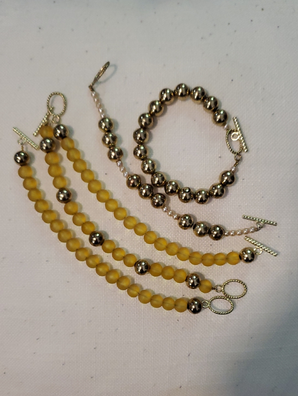Gold and Yellow Beaded Bracelet Set - Women's Jewelry | Set Of 5